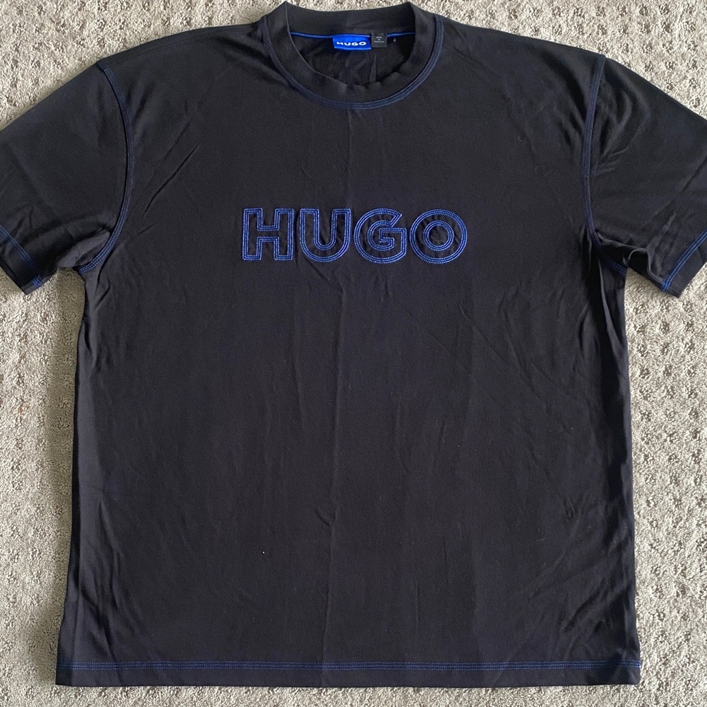 HUGO Black Tee with Blue Accents